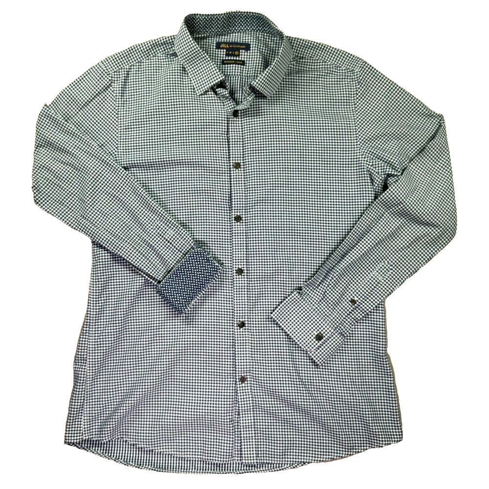 Jill Stuart Shirt Womens XL Flip Cuff Checked Blue Work Play Casual Office Top‎
